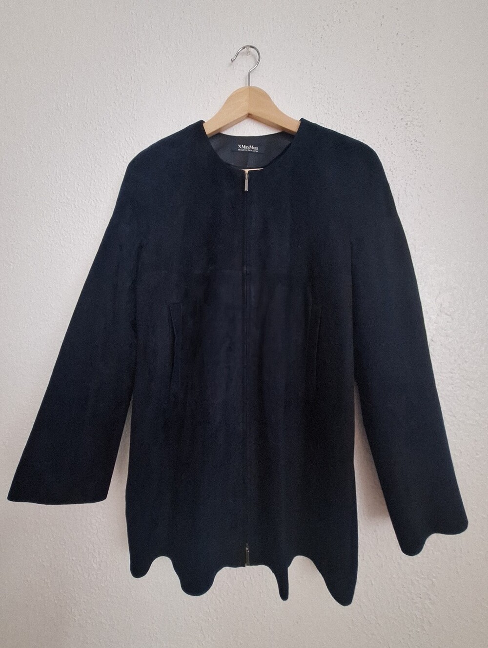 NWOT MaxMara Navy Blue Suede Collarless Zip Jacket